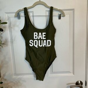 Olive Green 'Bae Squad' Swimsuit
